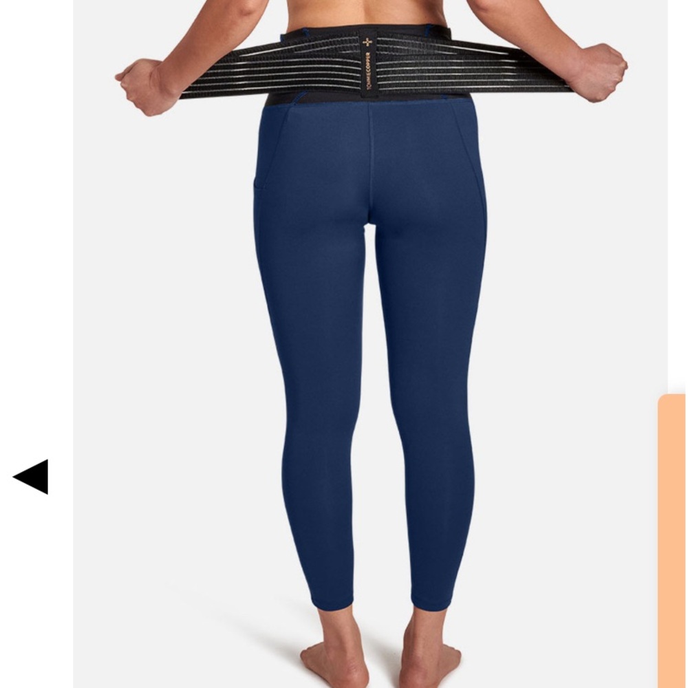 NWT Tommie Copper Adjustable Back Support Ankle Length Leggings Navy Sz‎ Large